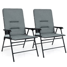 Load image into Gallery viewer, Gymax Set of 2 Padded Folding Chairs Patio Garden Camping w/ Cup Holder Grey/Brown