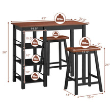 Load image into Gallery viewer, Gymax 3-Piece Counter Height Dining Table Set w/2 Saddle Stools&Storage Shelves Walnut