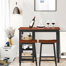 Load image into Gallery viewer, Gymax 3-Piece Counter Height Dining Table Set w/2 Saddle Stools&Storage Shelves Walnut