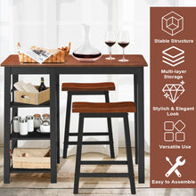 Load image into Gallery viewer, Gymax 3-Piece Counter Height Dining Table Set w/2 Saddle Stools&Storage Shelves Walnut