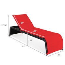 Load image into Gallery viewer, Gymax Adjustable Rattan Patio Recliner Chaise Lounge Chair w/ Red Cushion