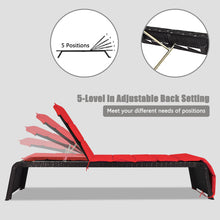 Load image into Gallery viewer, Gymax Adjustable Rattan Patio Recliner Chaise Lounge Chair w/ Red Cushion