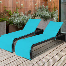 Load image into Gallery viewer, Gymax Set of 2 Adjustable Rattan Patio Recliner Chaise Lounge Chair w/ Turquoise Cushion