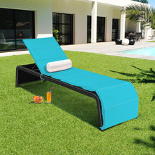 Load image into Gallery viewer, Gymax Set of 2 Adjustable Rattan Patio Recliner Chaise Lounge Chair w/ Turquoise Cushion