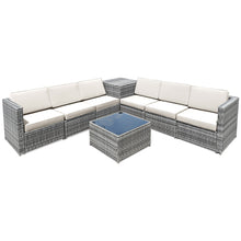Load image into Gallery viewer, Gymax 8PCS Patio Rattan Sofa Sectional Conversation Furniture Set w/ White Cushion