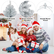 Load image into Gallery viewer, Gymax 6 FT Silver Tinsel Christmas Tree Artificial Hinged Tree Holiday Decoration