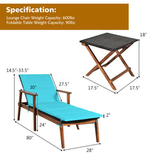 Load image into Gallery viewer, Gymax 3PCS Outdoor Patio Lounge Chair Set w/ Folding Table Turquoise Cushion