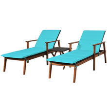 Load image into Gallery viewer, Gymax 3PCS Outdoor Patio Lounge Chair Set w/ Folding Table Turquoise Cushion