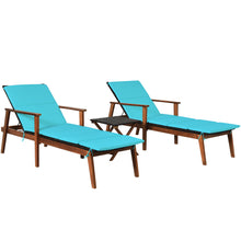 Load image into Gallery viewer, Gymax 3PCS Outdoor Patio Lounge Chair Set w/ Folding Table Turquoise Cushion