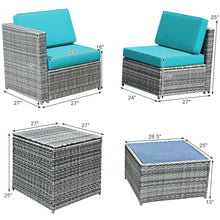 Load image into Gallery viewer, Gymax 8PCS Patio Rattan Sofa Sectional Conversation Furniture Set w/ Turquoise Cushion