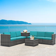 Load image into Gallery viewer, Gymax 8PCS Patio Rattan Sofa Sectional Conversation Furniture Set w/ Turquoise Cushion