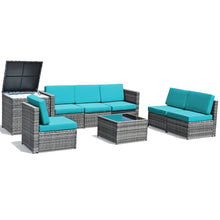 Load image into Gallery viewer, Gymax 8PCS Patio Rattan Sofa Sectional Conversation Furniture Set w/ Turquoise Cushion