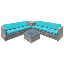 Load image into Gallery viewer, Gymax 8PCS Patio Rattan Sofa Sectional Conversation Furniture Set w/ Turquoise Cushion