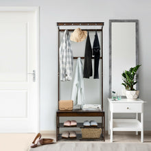 Load image into Gallery viewer, Gymax 5 In 1 Bamboo Coat Rack Shoe Bench Entryway Hall Tree w/10 Dual Hook Storage Box