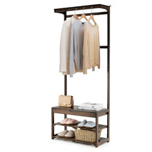 Load image into Gallery viewer, Gymax 5 In 1 Bamboo Coat Rack Shoe Bench Entryway Hall Tree w/10 Dual Hook Storage Box