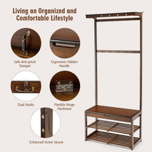 Load image into Gallery viewer, Gymax 5 In 1 Bamboo Coat Rack Shoe Bench Entryway Hall Tree w/10 Dual Hook Storage Box