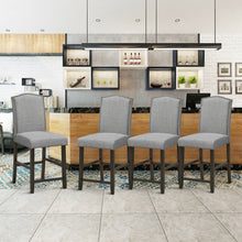 Load image into Gallery viewer, Gymax Set of 4 Fabric Barstools Nail Head Trim Counter Height Dining Side Chairs Grey