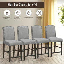 Load image into Gallery viewer, Gymax Set of 4 Fabric Barstools Nail Head Trim Counter Height Dining Side Chairs Grey