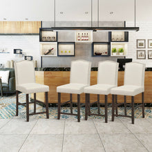 Load image into Gallery viewer, Gymax Set of 4 Fabric Barstools Nail Head Trim Counter Height Dining Side Chairs Beige