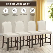 Load image into Gallery viewer, Gymax Set of 4 Fabric Barstools Nail Head Trim Counter Height Dining Side Chairs Beige