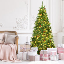 Load image into Gallery viewer, Gymax 7 ft Pre-lit Hinged Christmas Tree Holiday Decor w/ LED Lights Metal Stand