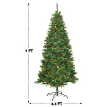 Load image into Gallery viewer, Gymax 7 ft Pre-lit Hinged Christmas Tree Holiday Decor w/ LED Lights Metal Stand
