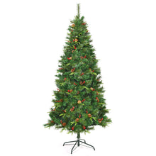 Load image into Gallery viewer, Gymax 7 ft Pre-lit Hinged Christmas Tree Holiday Decor w/ LED Lights Metal Stand