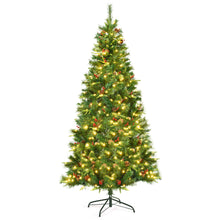 Load image into Gallery viewer, Gymax 7 ft Pre-lit Hinged Christmas Tree Holiday Decor w/ LED Lights Metal Stand