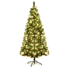 Load image into Gallery viewer, Gymax 7 ft Pre-lit Hinged Christmas Tree Holiday Decor w/ LED Lights Metal Stand