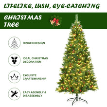 Load image into Gallery viewer, Gymax 7 ft Pre-lit Hinged Christmas Tree Holiday Decor w/ LED Lights Metal Stand