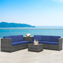 Load image into Gallery viewer, Gymax 8PCS Patio Rattan Sofa Sectional Conversation Furniture Set w/ Navy Cushion