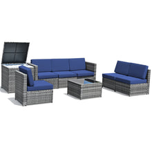 Load image into Gallery viewer, Gymax 8PCS Patio Rattan Sofa Sectional Conversation Furniture Set w/ Navy Cushion