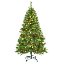 Load image into Gallery viewer, Gymax 5 ft Pre-lit Hinged Christmas Tree Holiday Decor w/ LED Lights Metal Stand