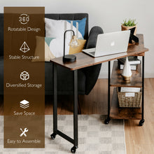 Load image into Gallery viewer, Gymax Sofa Side End Table 360¡ã Rotating Bookcase w/Storage Shelves&Wheels Rustic Brown