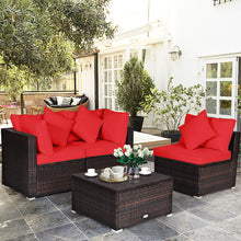 Load image into Gallery viewer, Gymax 4PCS Rattan Patio Conversation Furniture Set Yard Outdoor w/ Red Cushion