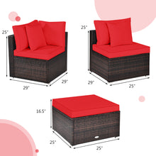 Load image into Gallery viewer, Gymax 4PCS Rattan Patio Conversation Furniture Set Yard Outdoor w/ Red Cushion