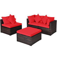 Load image into Gallery viewer, Gymax 4PCS Rattan Patio Conversation Furniture Set Yard Outdoor w/ Red Cushion