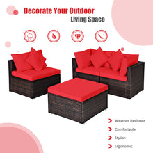 Load image into Gallery viewer, Gymax 4PCS Rattan Patio Conversation Furniture Set Yard Outdoor w/ Red Cushion