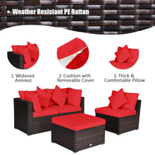 Load image into Gallery viewer, Gymax 4PCS Rattan Patio Conversation Furniture Set Yard Outdoor w/ Red Cushion