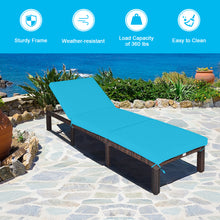 Load image into Gallery viewer, Gymax Adjustable Patio Rattan Chaise Lounge Chair Recliner Outdoor w/ Turquoise Cushion