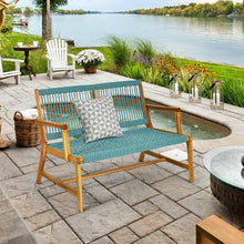 Load image into Gallery viewer, Gymax Wooden Rope Bench Loveseat Patio Garden Outdoor w/ Backrest & Armrest