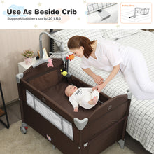 Load image into Gallery viewer, Gymax 5-in-1 Baby Beside Sleeper Bassinet Portable Crib Playard w/Diaper Changer Brown
