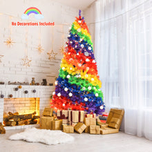 Load image into Gallery viewer, Gymax 7 ft Colorful Rainbow Hinged Christmas Tree Holiday Decor w/ Metal Stand