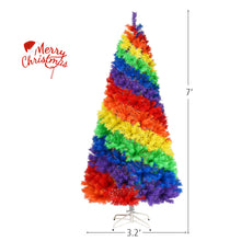 Load image into Gallery viewer, Gymax 7 ft Colorful Rainbow Hinged Christmas Tree Holiday Decor w/ Metal Stand