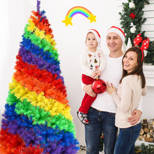 Load image into Gallery viewer, Gymax 7 ft Colorful Rainbow Hinged Christmas Tree Holiday Decor w/ Metal Stand