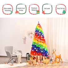Load image into Gallery viewer, Gymax 7 ft Colorful Rainbow Hinged Christmas Tree Holiday Decor w/ Metal Stand