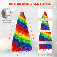 Load image into Gallery viewer, Gymax 7 ft Colorful Rainbow Hinged Christmas Tree Holiday Decor w/ Metal Stand