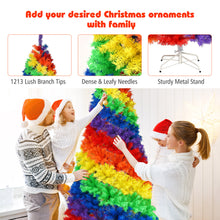 Load image into Gallery viewer, Gymax 7 ft Colorful Rainbow Hinged Christmas Tree Holiday Decor w/ Metal Stand