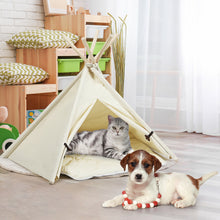 Load image into Gallery viewer, Gymax Pet Teepee Dog Puppy Cat Bed Portable Canvas Tent & House w/ Cushion Indoor