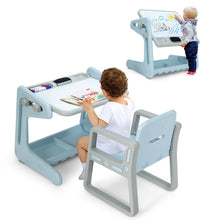 Load image into Gallery viewer, Gymax 2 in 1 Kids Easel Table & Chair Set Adjustable Art Painting Board Gray/Blue/Light Pink